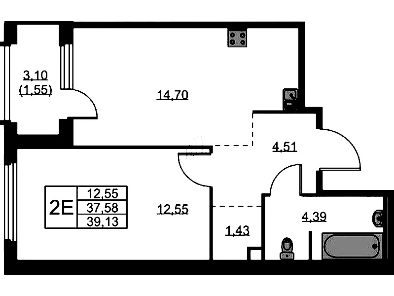 1-комнатная квартира 39.13 м², 6/15 эт., ЖК «GloraX Парголово»